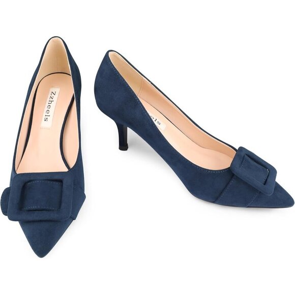 🆕Women's Blue Kitten Heels Closed Pointy Toe Pumps Stiletto Heels Office Shoes - Picture 8 of 8